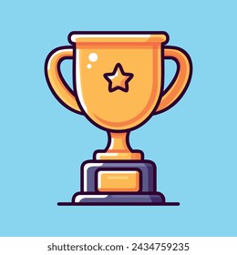 Gold trophy with star emboss template isolated cartoon vector illustration