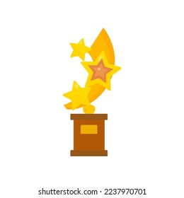 Gold trophy with stars for winners vector illustration. Golden trophy or prize for award ceremony, reward for winning sports contest on white background. Competition, victory concept