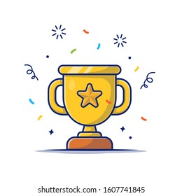 Gold Trophy Vector Icon Illustration. Golden Goblet With Star, Reward Icon Concept White Isolated. Flat Cartoon Style Suitable For Web Landing Page, Banner, Sticker, Background