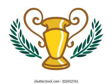 Gold trophy vector icon with laurel wreath