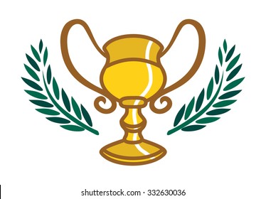Gold trophy vector icon with laurel wreath
