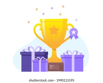 Gold trophy for a winner. Achievement prize. Vector illustration for websites landing page templates
