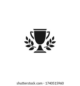 Gold trophy, winning cup with laurel wreath isolated on white background. First place, award bowl. Symbol of success, victory, championship. Vector flat illustration. 