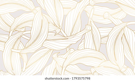 Gold Tropical foliage leaf pattern background, Gold texture with floral and palm leaf vector.