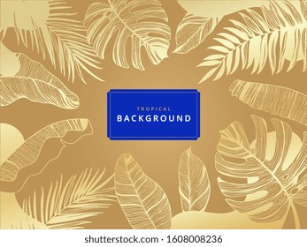 Gold tropical leaf palm pattern  luxury background vector.