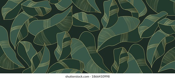 Gold tropical leaves background. Monstera leaf wallpaper design for wall arts, luxury cover design, prints and fabric. vector illustration. 