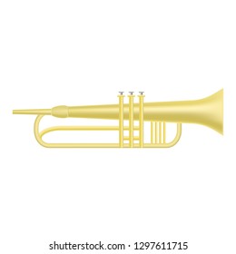 Gold trumpet icon. Realistic illustration of gold trumpet vector icon for web design isolated on white background