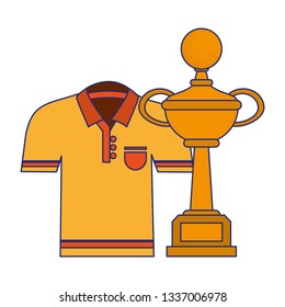 Gold tshirt and trophy cup symbol blue lines