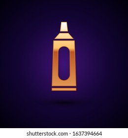 Gold Tube of toothpaste icon isolated on dark blue background.  Vector Illustration