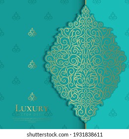 Gold and turquoise Indian background. Luxury pattern template. Vector abstract design elements. Great for invitation and greeting cards, packaging, flyer, wallpaper or any desired idea.