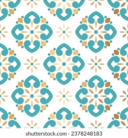 Gold and turquoise luxury vector seamless pattern. Ornament, Traditional, Ethnic, Arabic, Turkish, Indian motifs. Great for fabric and textile, wallpaper, packaging design or any desired idea.
