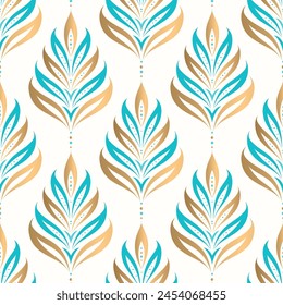 Gold  and turquoise luxury vector seamless pattern. Ornament, Traditional, Ethnic, Arabic, Turkish, Indian motifs. Great for fabric and textile, wallpaper, packaging design or any desired idea.