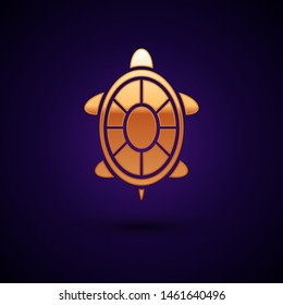 Gold Turtle icon isolated on dark blue background.  Vector Illustration