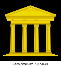 Gold tuscan temple isolated on black background.