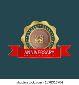gold twenty three years anniversary - modern design celebrating. 31 years anniversary celebration simple logo.  ribbon,balloon, gold emblem.