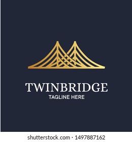 Gold Twin Bridge Logo Design Template Inspiration - Vector
