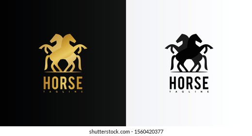 Gold twin horse animal logo. Modern logo icon template vector design