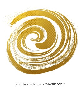 Gold Twirl Brush Texture with Halftone Effect Isolated on White Background. Scratch and Texture Elements For Design