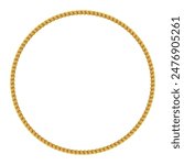 Gold twisted rope circle frame. Round rope border. Braided silk cord ring. Luxury jewelry. Vector illustration EPS 10.