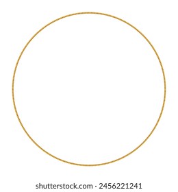 Gold twisted rope circle frame. Round rope border. Braided silk cord ring. Luxury jewelry. Vector illustration EPS 10.