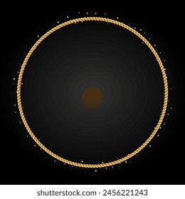 Gold twisted rope circle frame. Round rope border. Braided silk cord ring. Luxury jewelry. Vector illustration EPS 10.