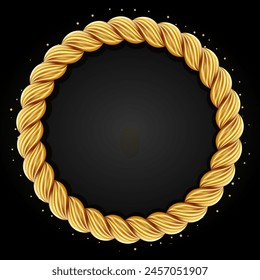 Gold twisted rope circle frame. Round rope border. Braided silk cord ring. Luxury jewelry. Vector illustration EPS 10.