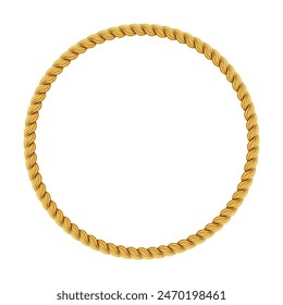 Gold twisted rope circle frame. Round rope border. Braided silk cord ring. Luxury jewelry. Vector illustration EPS 10.