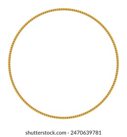 Gold twisted rope circle frame. Round rope border. Braided silk cord ring. Luxury jewelry. Vector illustration EPS 10.