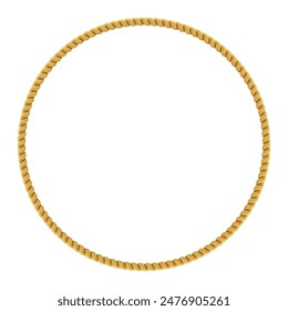 Gold twisted rope circle frame. Round rope border. Braided silk cord ring. Luxury jewelry. Vector illustration EPS 10.