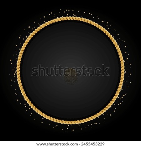 Gold twisted rope circle frame. Round rope border. Braided silk cord ring. Luxury jewelry. Vector illustration EPS 10.