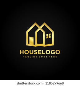 Gold Two Side House Real Estate Premium Luxury Icon Logo