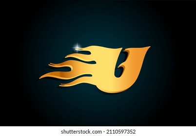 gold U alphabet letter logo icon design. Creative template for business with golden flames