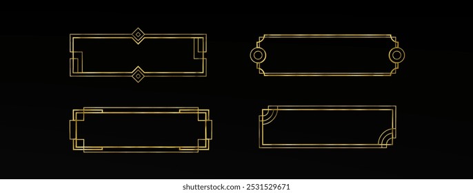 Oro ui marco rpg juego Botón. Diseño de borde medieval para título o Anuncio. Elemento de interfaz real de lujo con decoración de adornos. Etiqueta de guía de forma de rectángulo. Vintage boarder art deco vacío aislado