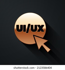 Gold UI or UX design icon isolated on black background. Long shadow style. Vector