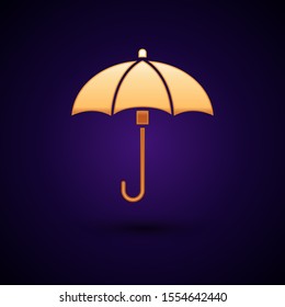 Gold Umbrella icon isolated on dark blue background. Waterproof icon. Protection, safety, security concept. Water resistant symbol.  Vector Illustration