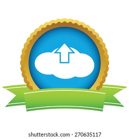 Gold upload cloud logo on a white background. Vector illustration