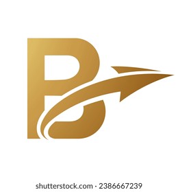 Gold Uppercase Letter B Icon with an Arrow on a White Background
