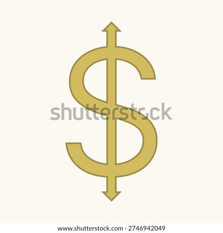 Gold US dollar double arrow icon. A golden pointing USD money outline symbol.