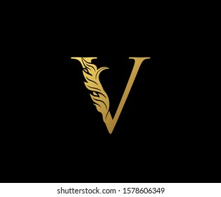 Gold V Luxury Logo Icon, Classy Letter Logo Design.