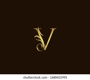 Icono con logotipo Gold V de lujo, Diseño con letra V clásica.
