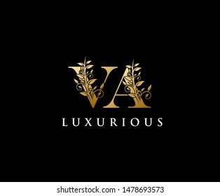 Gold VA Letter Luxury Logo. Vintage Letter VA With Floral Shape design perfect for fashion, Jewelry, Beauty Salon, Hotel Logo. Cosmetics, Spa Logo. Resort and Restaurant Logo. 