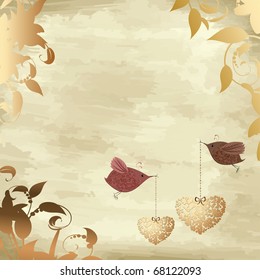 gold valentines with a bird