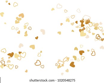 Gold Valentine's day scatter of doodle hearts banner or card template. Flying heart confetti airy vector pattern. Holiday decoration with tenderness symbols confetti flying, love background vector. 