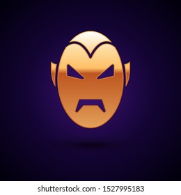Gold Vampire icon isolated on dark blue background. Happy Halloween party.  Vector Illustration
