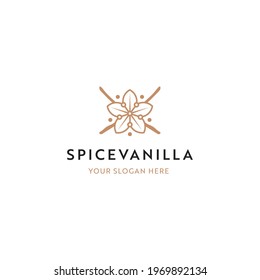 Gold Vanilla Flower Spice Bean, Organic Seasoning Food Logo Design Vector