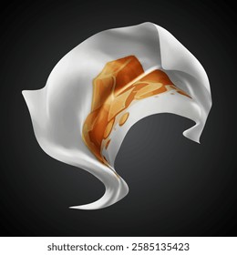 Gold, vector 3d flag with waves on a black background