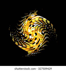 Gold vector abstract background.Vector abstract dotted globe.Halftone dots effect. Sparkling gold sequins on a black background. Disco ball background