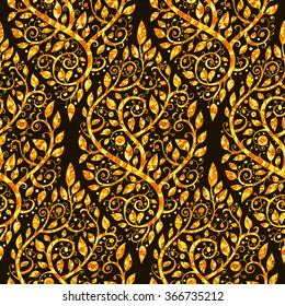Gold vector abstract seamless floral pattern, hand-drawn pattern, lase background. Seamless pattern can be used for wallpaper, pattern fills, web page background,surface textures. Gold backdrop