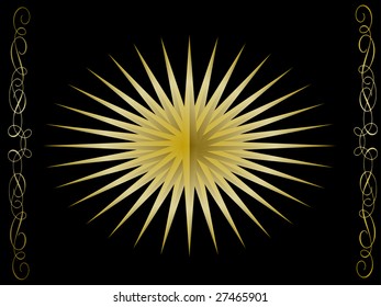 A gold vector background illustration with an ornate gold and black backdrop