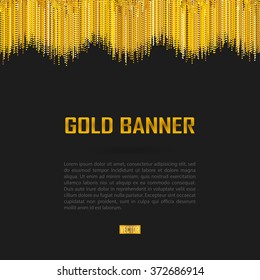 Gold vector banner on black background. Gold glitter background. Gold template background for banner, card, vip, exclusive, certificate, gift, luxury, privilege, voucher, store, present, shopping